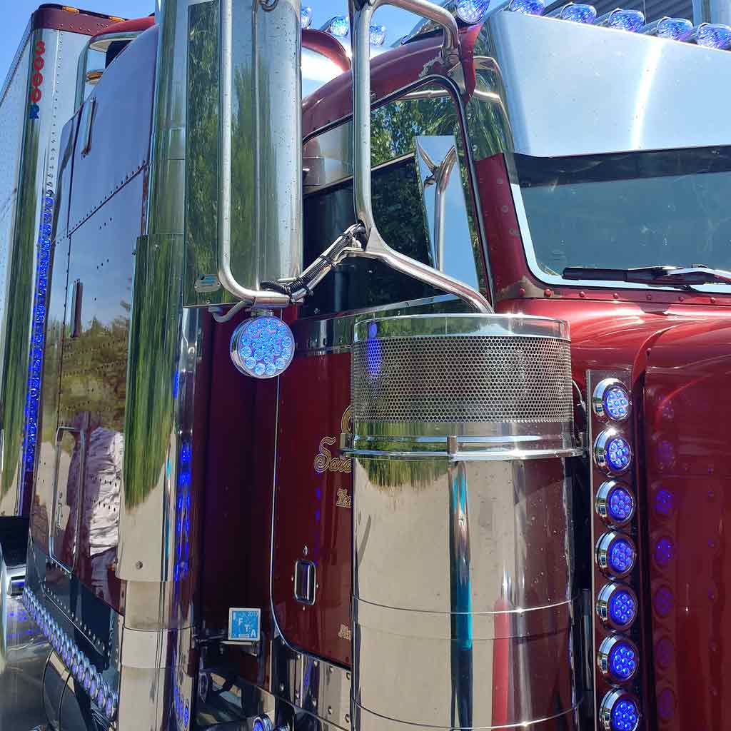 Amber/Red Turn & Marker to Blue Auxiliary Double Face Round Reflector LED Light - 38 Diodes - Thumbnail 7