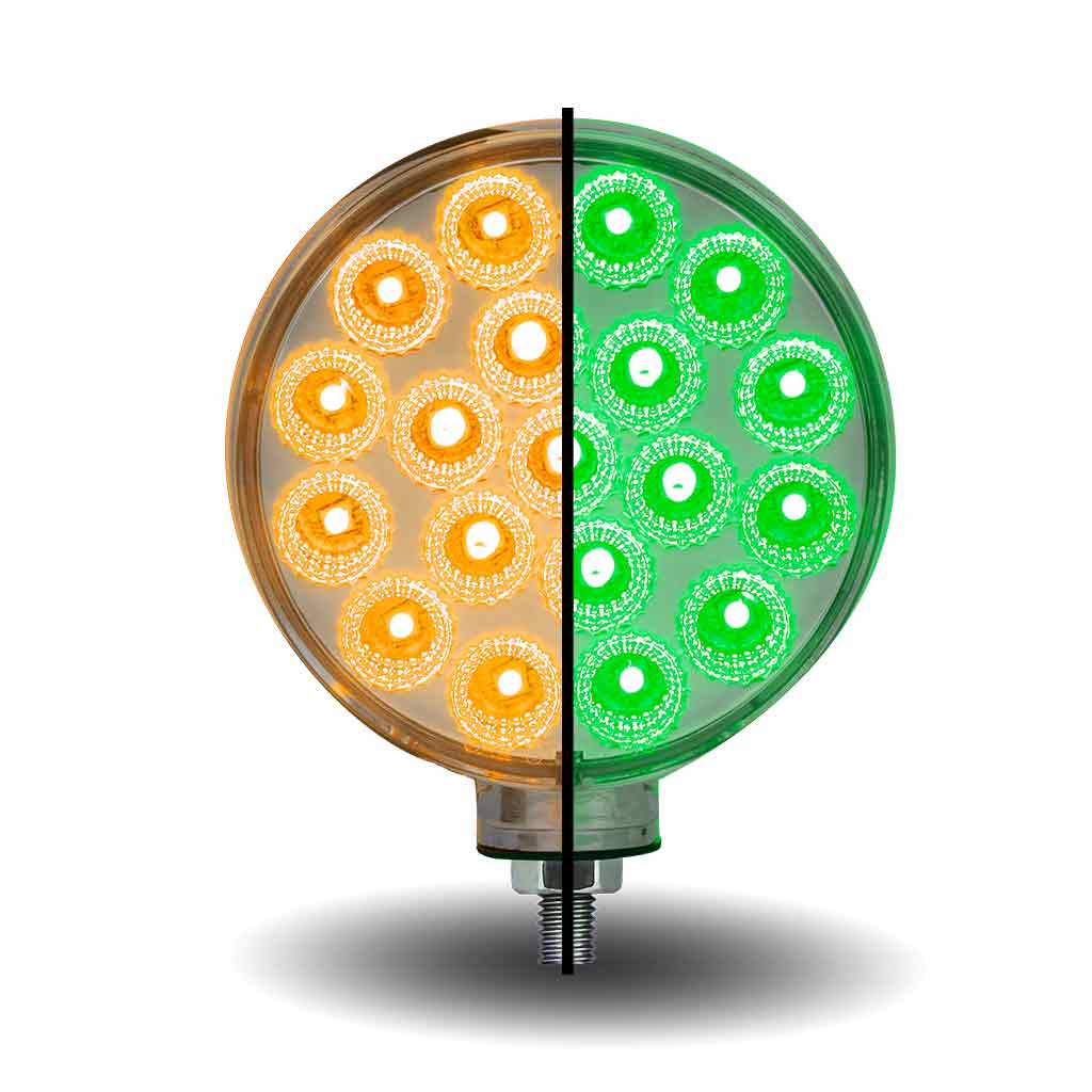 Amber/Red Turn & Marker to Green Auxiliary Double Face Round Reflector LED Light - 38 Diodes