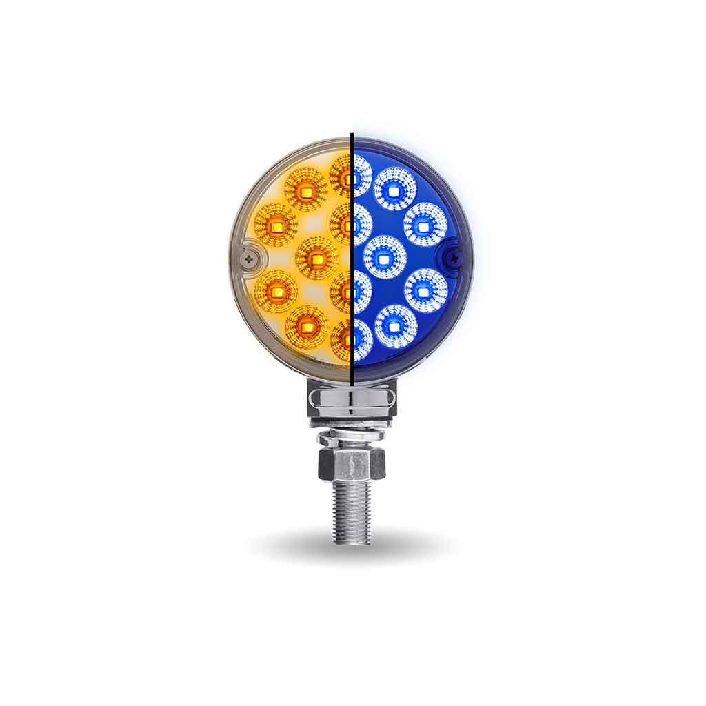 Amber/Red Turn & Marker to Blue Auxiliary 3" Mini Double Face Round Light with Reflector LEDs - 28 Diodes - Thumbnail 4
