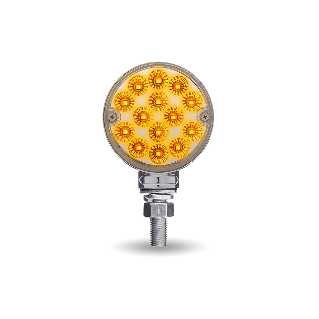 Clear Amber/Red Turn & Marker 3" Mini Double Face Round Light with Reflector LEDs - 28 Diodes