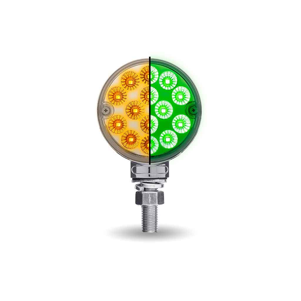 Amber/Red Turn & Marker to Green Auxiliary 3" Mini Double Face Round Light with Reflector LEDs - 28 Diodes - Thumbnail 3