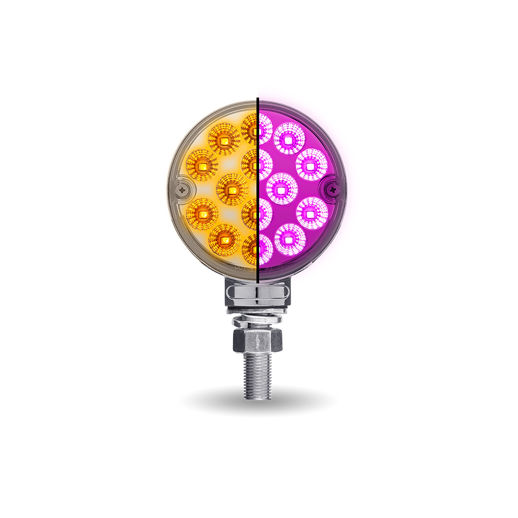 Amber/Red Turn & Marker to Purple Auxiliary 3" Mini Double Face Round Light with Reflector LEDs - 28 Diodes - Thumbnail 2