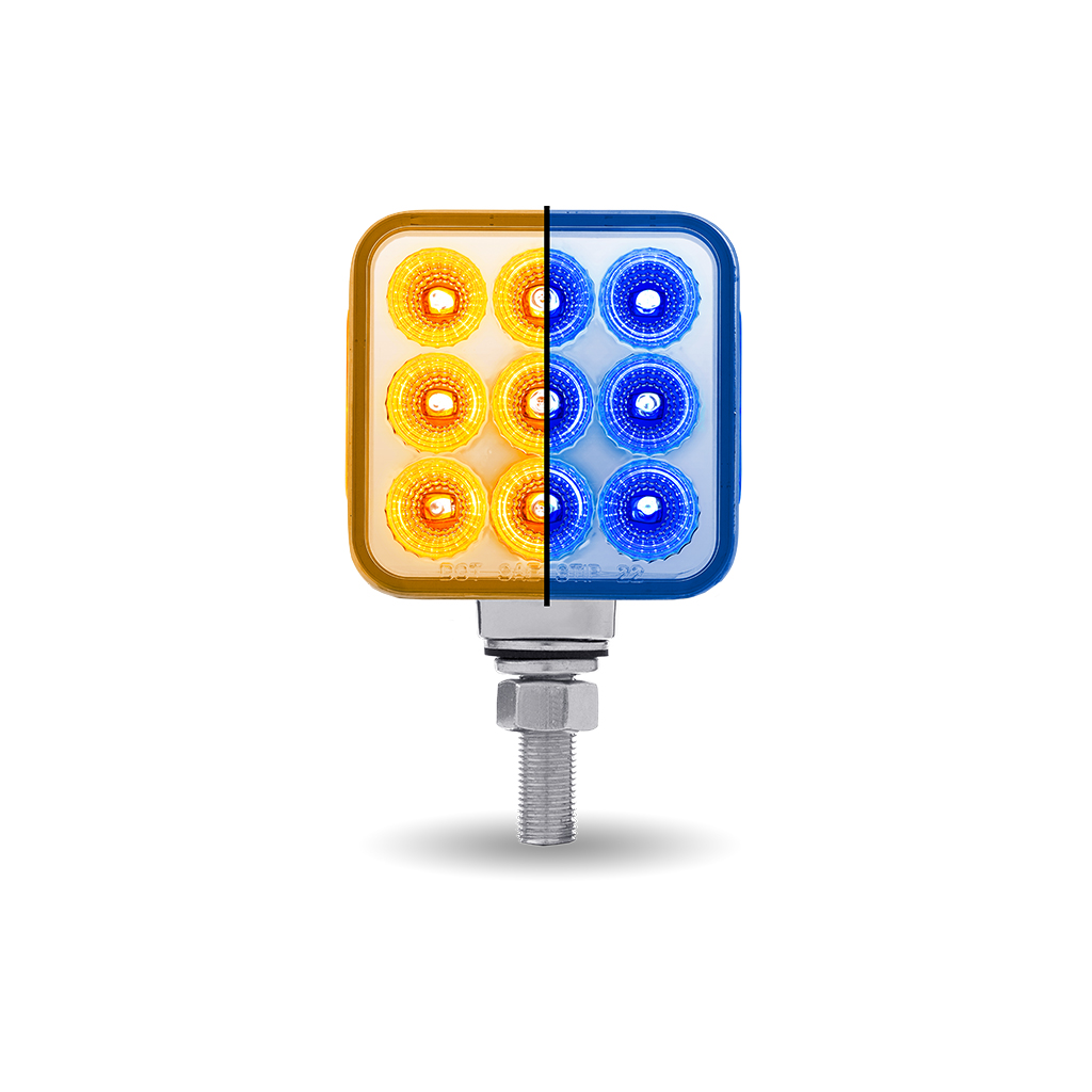 Amber/Red Stop, Turn & Tail to Blue Auxiliary 3" Mini Double Face Square Light with Reflector LEDs - 30 Diodes - Thumbnail 5