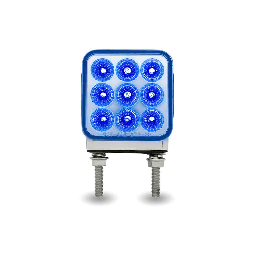 Amber/Red Stop, Turn & Tail to Blue Auxiliary 3" Mini Double Face Square Light with Reflector LEDs - 30 Diodes