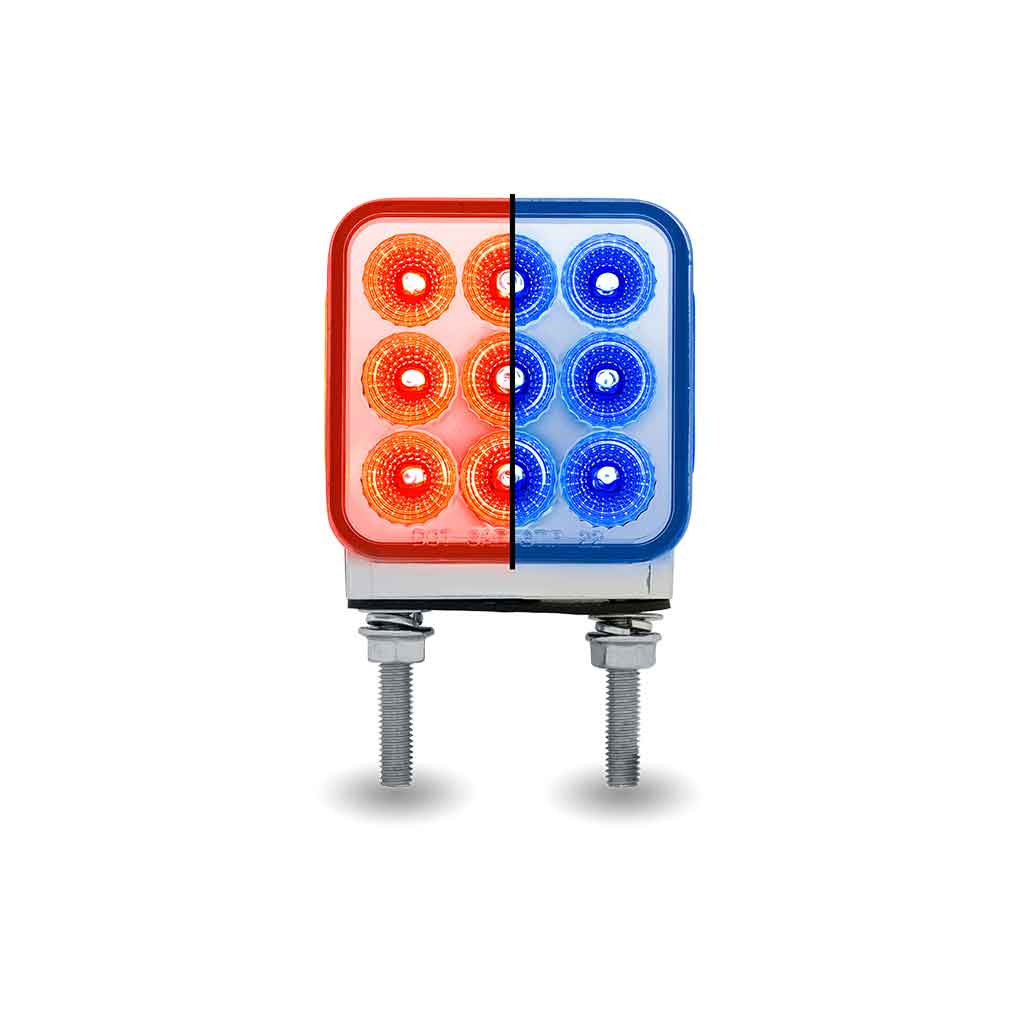Amber/Red Stop, Turn & Tail to Blue Auxiliary 3" Mini Double Face Square Light with Reflector LEDs - 30 Diodes - Thumbnail 2