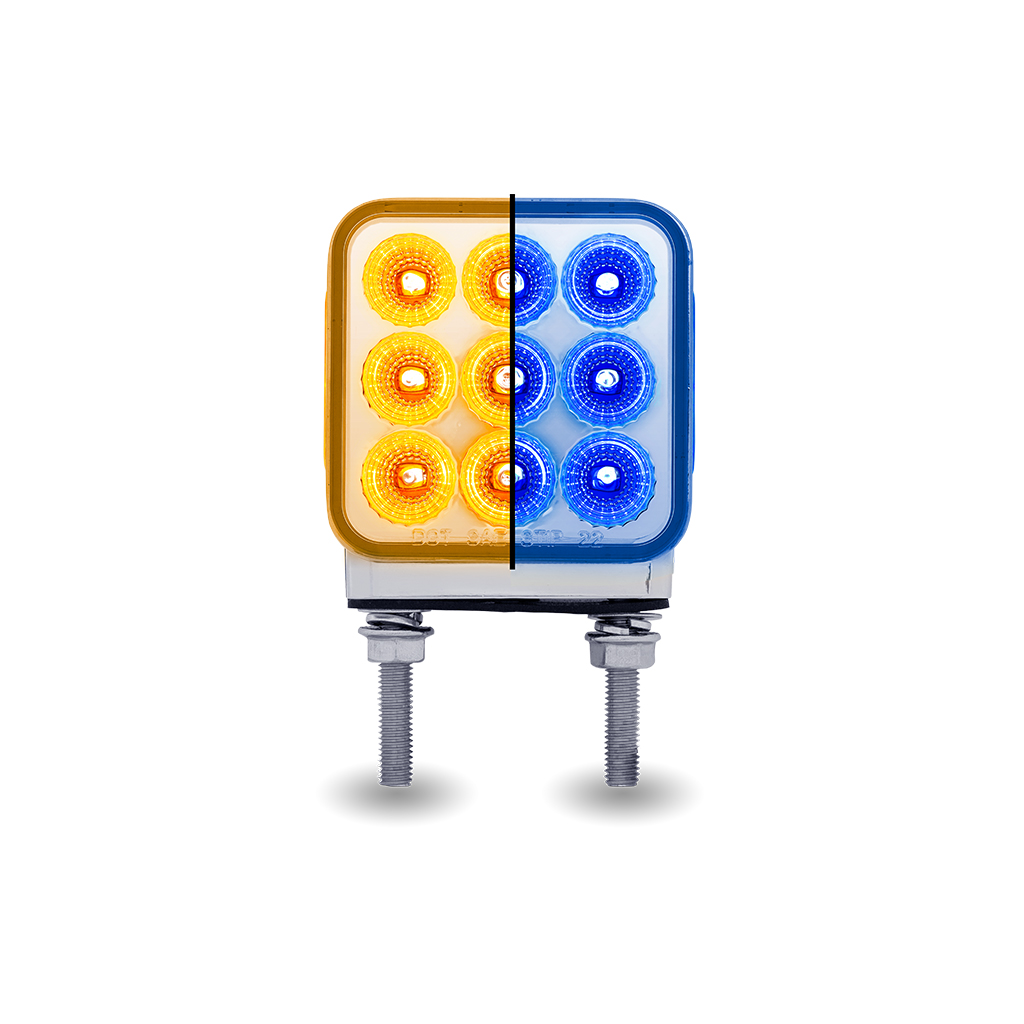 Amber/Red Stop, Turn & Tail to Blue Auxiliary 3" Mini Double Face Square Light with Reflector LEDs - 30 Diodes - Thumbnail 4