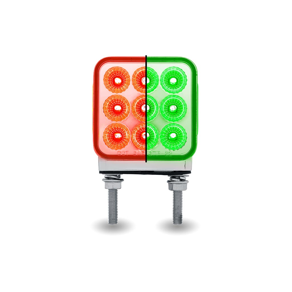 Amber/Red Stop, Turn & Tail to Green Auxiliary 3" Mini Double Face Square Light with Reflector LEDs - 30 Diodes - Thumbnail 2