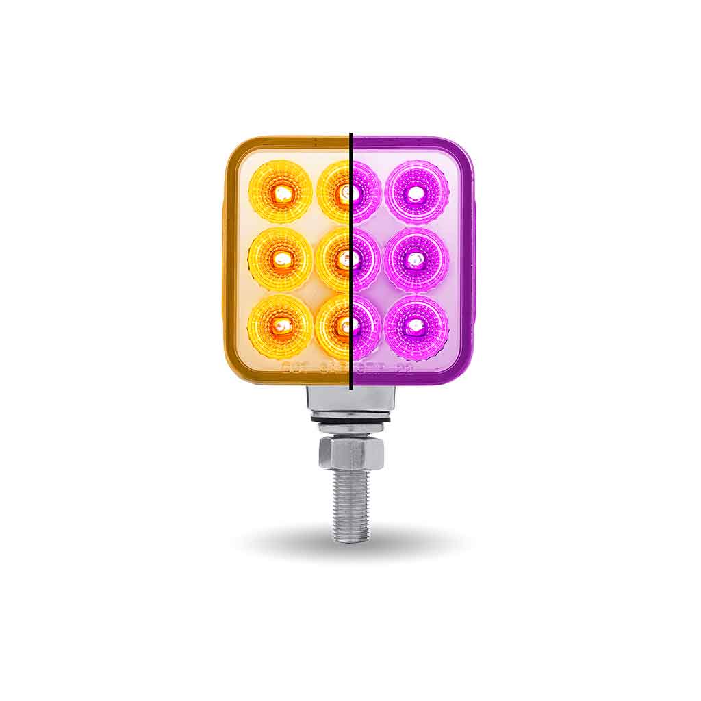 Amber/Red Stop, Turn & Tail to Purple Auxiliary 3" Mini Double Face Square Light with Reflector LEDs - 30 Diodes