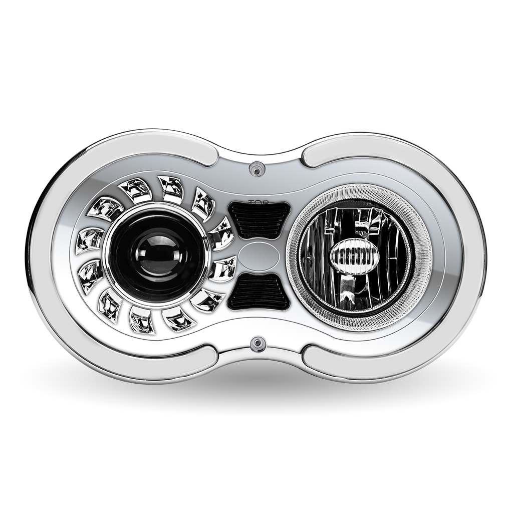 "Retro Series" LED Projector Headlight Assembly with Glow Position & Marker LED Accents - Chrome (Driver Side)