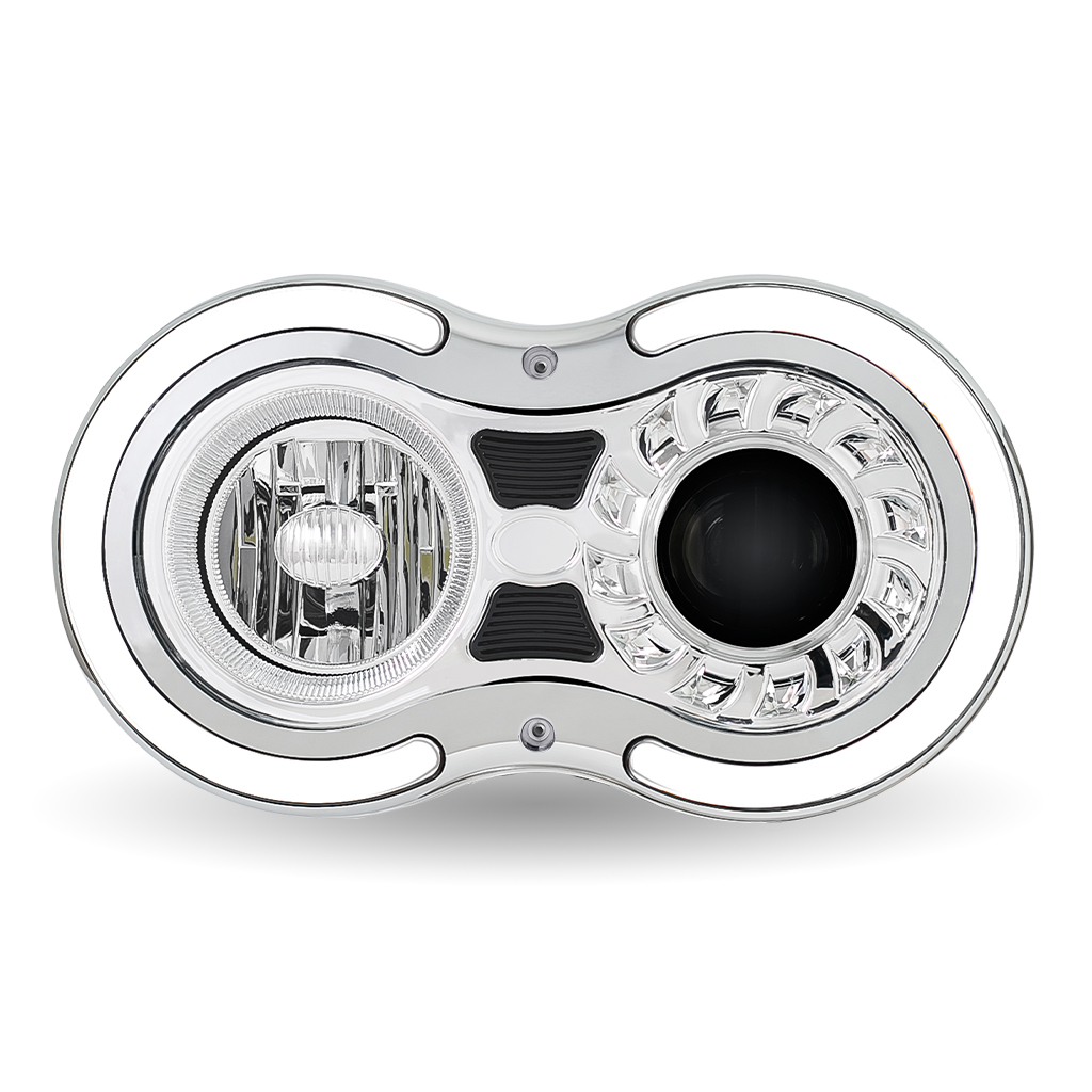 "Retro Series" LED Projector Headlight Assembly with Glow Position & Marker LED Accents - Chrome (Passenger Side) - Thumbnail 2