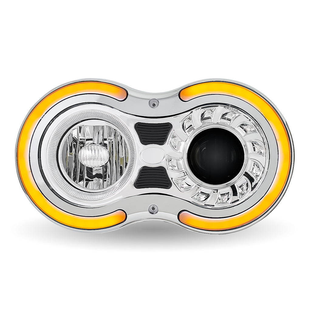 "Retro Series" LED Projector Headlight Assembly with Glow Position & Marker LED Accents - Chrome (Passenger Side) - Thumbnail 8