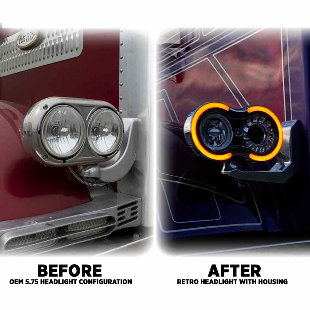 "Retro Series" LED Projector Headlight Assembly with Glow Position & Marker LED Accents - Chrome (Passenger Side) - Thumbnail 10