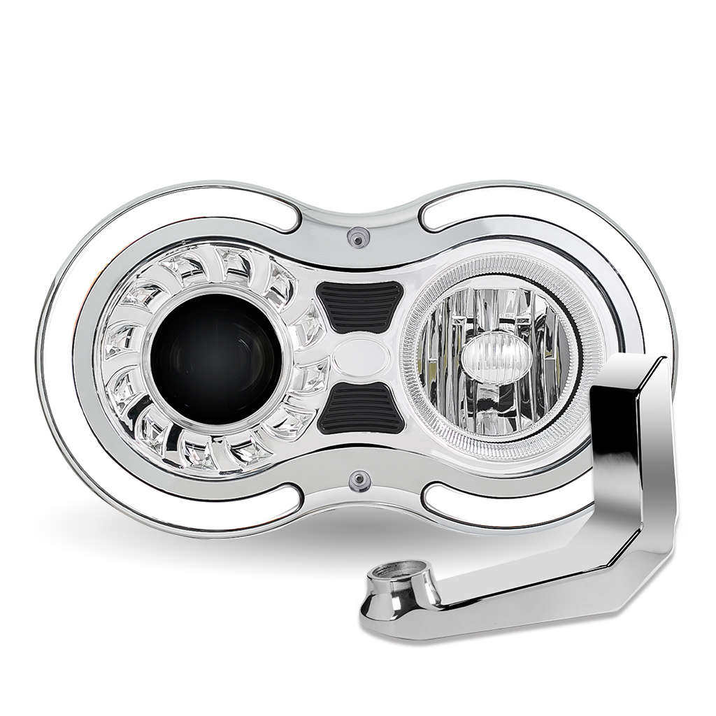 "Retro Series" LED Projector Headlight Assembly with Glow Position & Marker LED Accents & Mounting Bracket - Chrome (Driver Side)