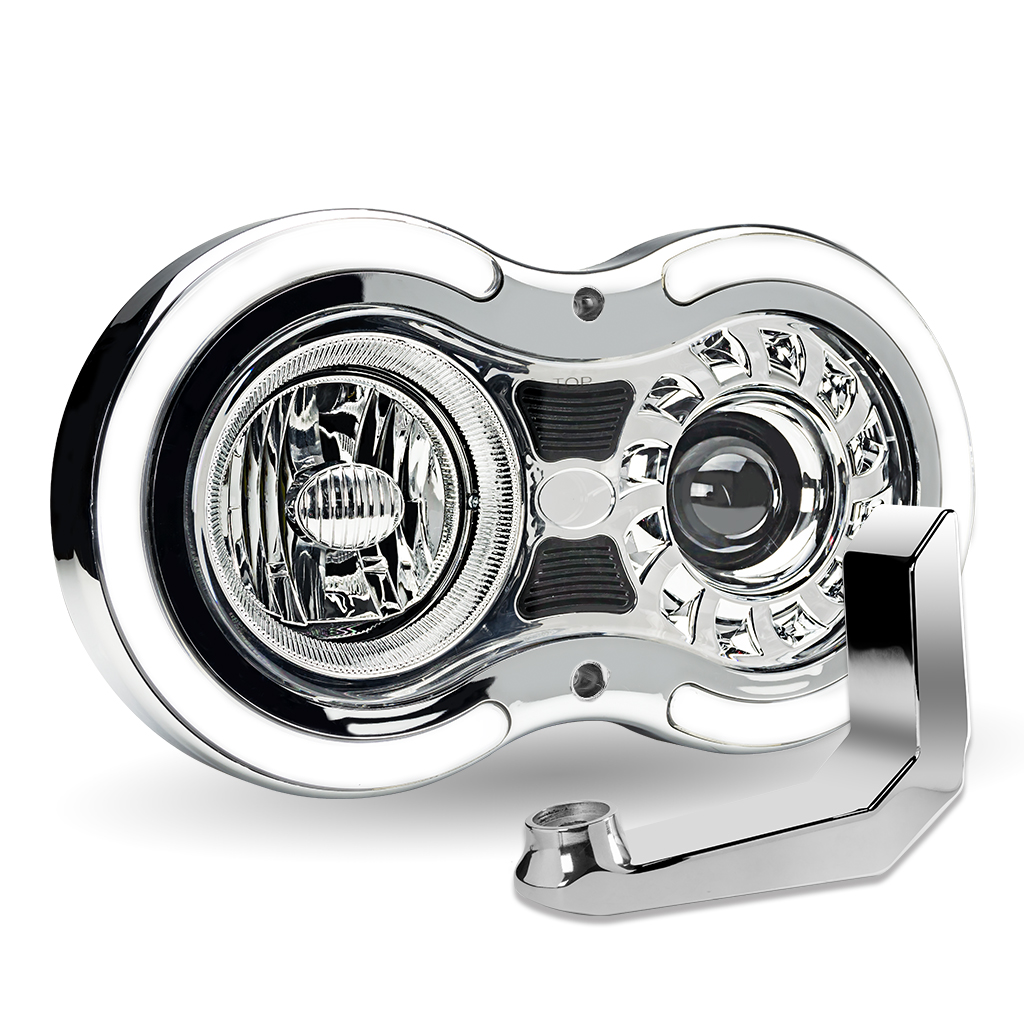 "Retro Series" LED Projector Headlight Assembly with Glow Position & Marker LED Accents & Mounting Bracket - Chrome (Driver Side) - Thumbnail 2