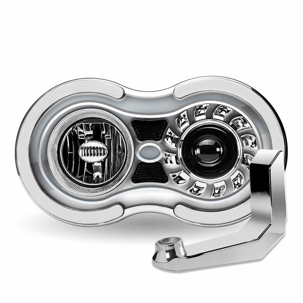 "Retro Series" LED Projector Headlight Assembly with Glow Position & Marker LED Accents & Mounting Bracket - Chrome (Driver Side) - Thumbnail 6