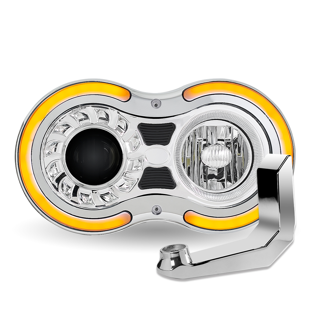 "Retro Series" LED Projector Headlight Assembly with Glow Position & Marker LED Accents & Mounting Bracket - Chrome (Driver Side) - Thumbnail 8
