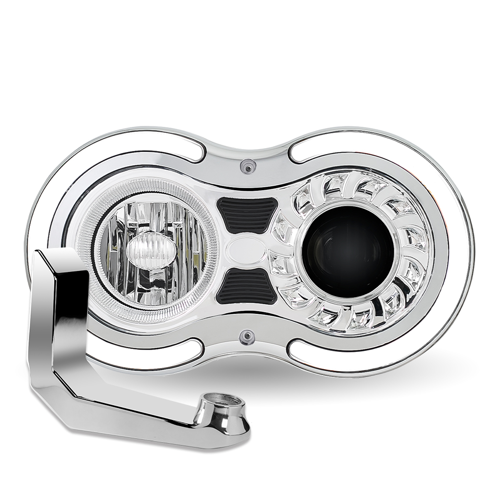 "Retro Series" LED Projector Headlight Assembly with Glow Position & Marker LED Accents & Mounting Bracket - Chrome (Passenger Side) - Thumbnail 2