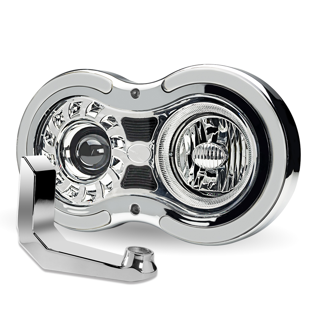 "Retro Series" LED Projector Headlight Assembly with Glow Position & Marker LED Accents & Mounting Bracket - Chrome (Passenger Side) - Thumbnail 4