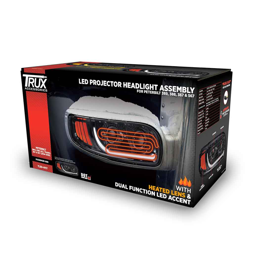 PB. 389/388/367/567 Heated LED Projector Headlight Assembly - Black (Passenger Side) - Thumbnail 5