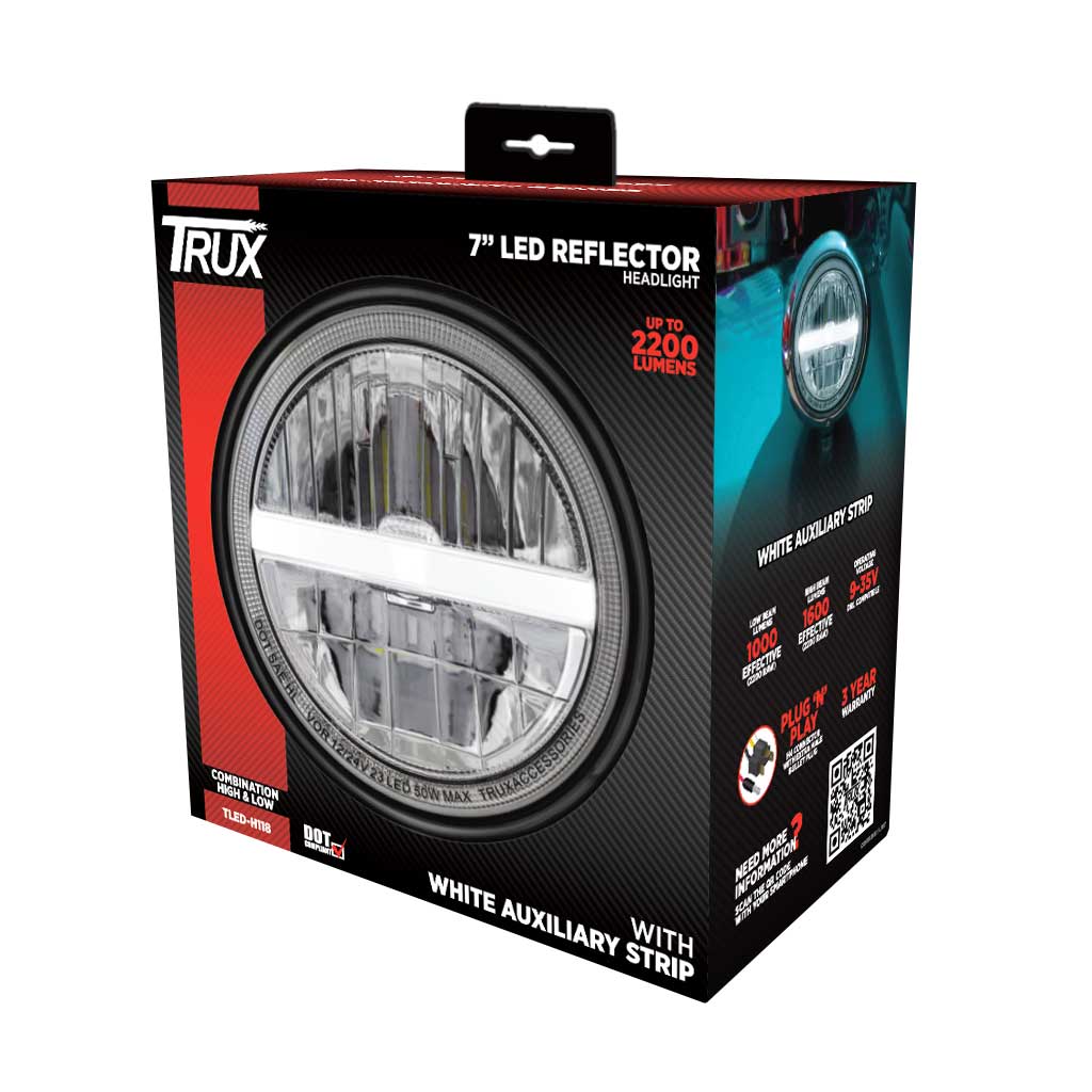 7" LED Reflector Headlight with Glow Position LED Accent - Combination High & Low Beam | 2200 Lumens