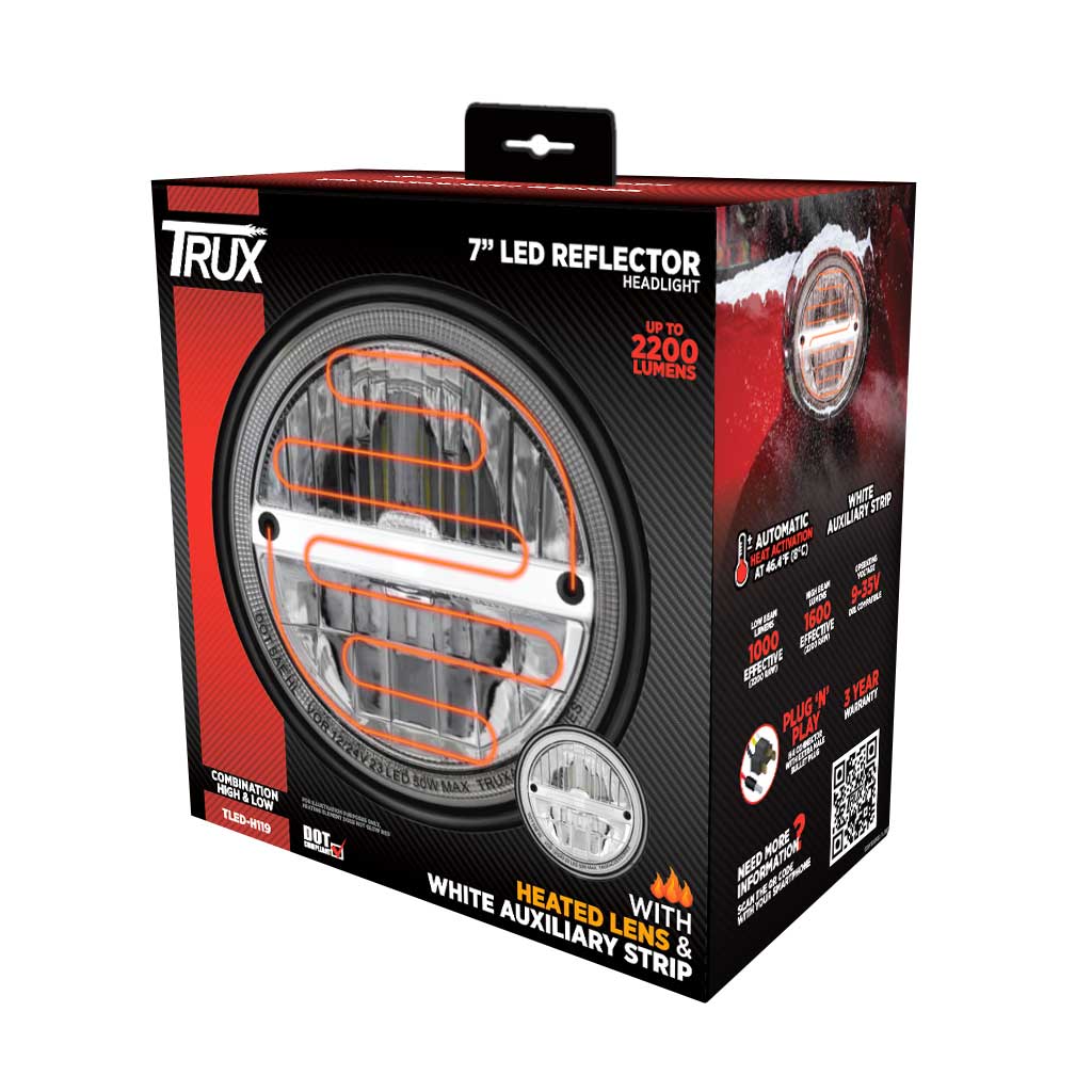 7" Heated LED Reflector Headlight with Glow Position LED Accent - Combination High & Low Beam | 2200 Lumens - Thumbnail 5