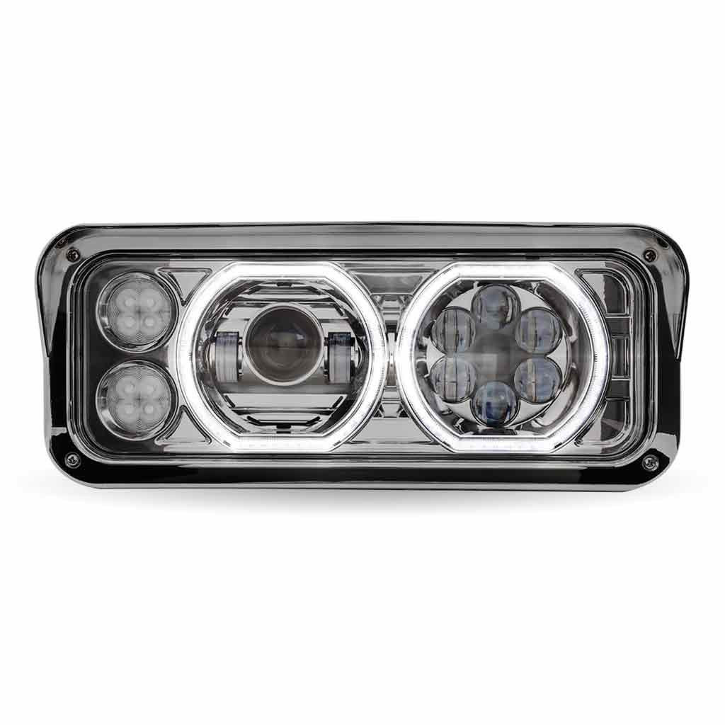 Universal LED Projector Headlight Assembly with Glow Position Halos & Marker LEDs - Chrome (Passenger Side) - Thumbnail 5