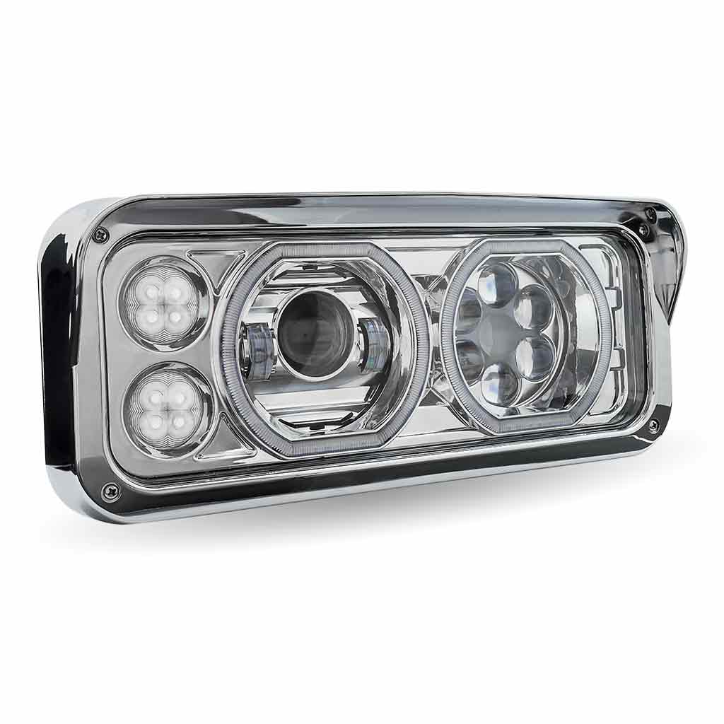 Universal LED Projector Headlight Assembly with Glow Position Halos & Marker LEDs - Chrome (Passenger Side) - Thumbnail 7