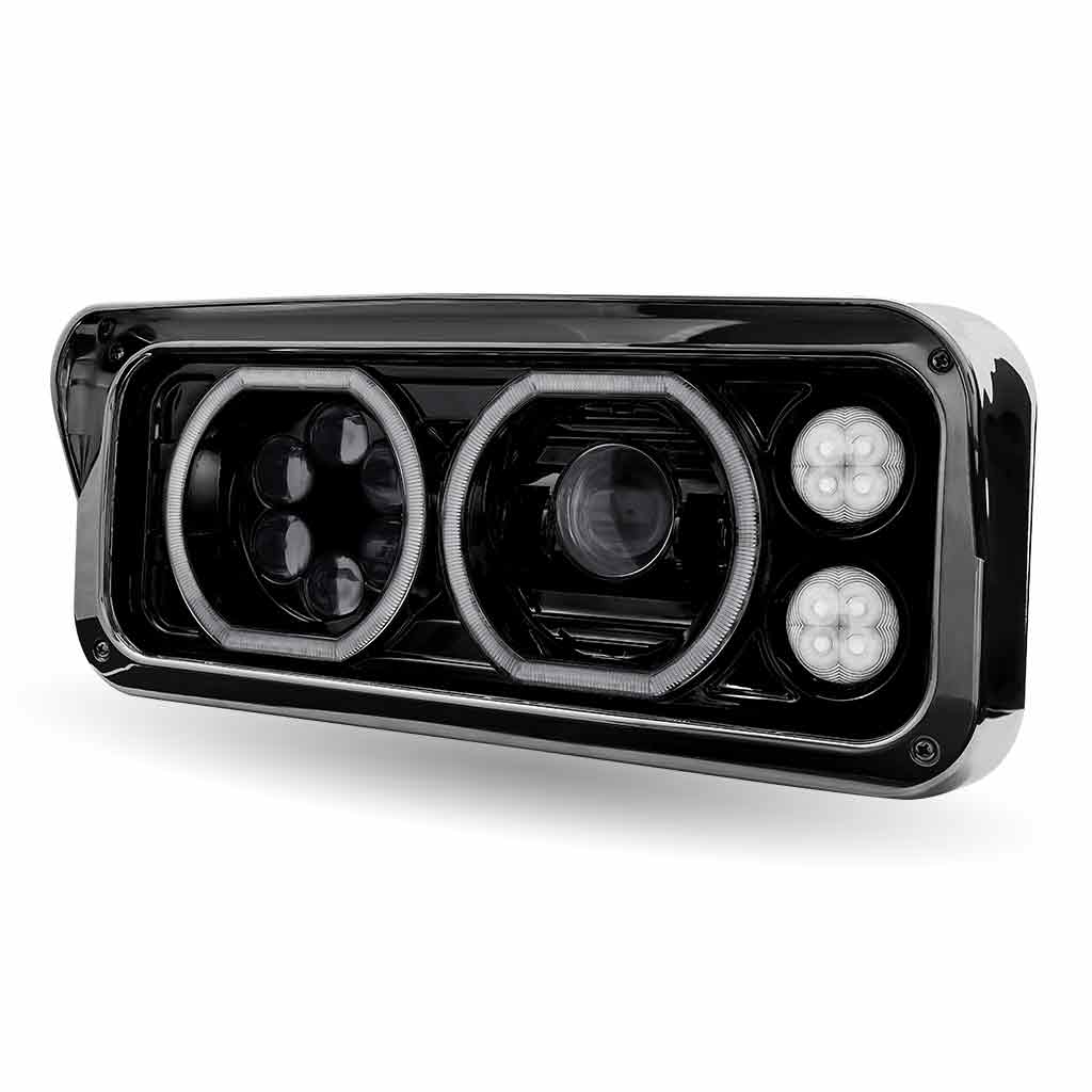 Universal LED Projector Headlight Assembly with Glow Position Halos & Marker LEDs - Black (Driver Side)