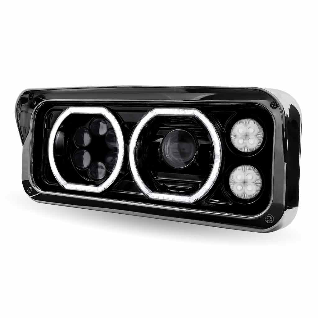 Universal LED Projector Headlight Assembly with Glow Position Halos & Marker LEDs - Black (Driver Side) - Thumbnail 6