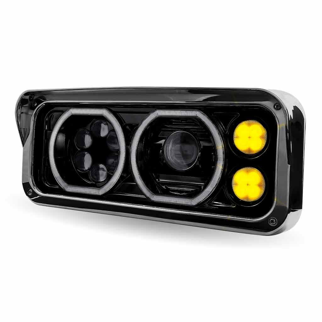Universal LED Projector Headlight Assembly with Glow Position Halos & Marker LEDs - Black (Driver Side) - Thumbnail 7