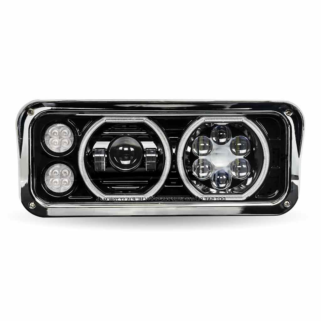 Universal LED Projector Headlight Assembly with Glow Position Halos & Marker LEDs - Black (Passenger Side) - Thumbnail 2