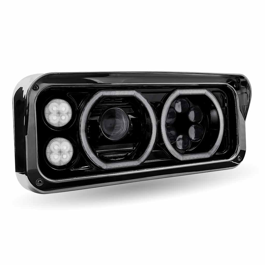 Universal LED Projector Headlight Assembly with Glow Position Halos & Marker LEDs - Black (Passenger Side) - Thumbnail 3