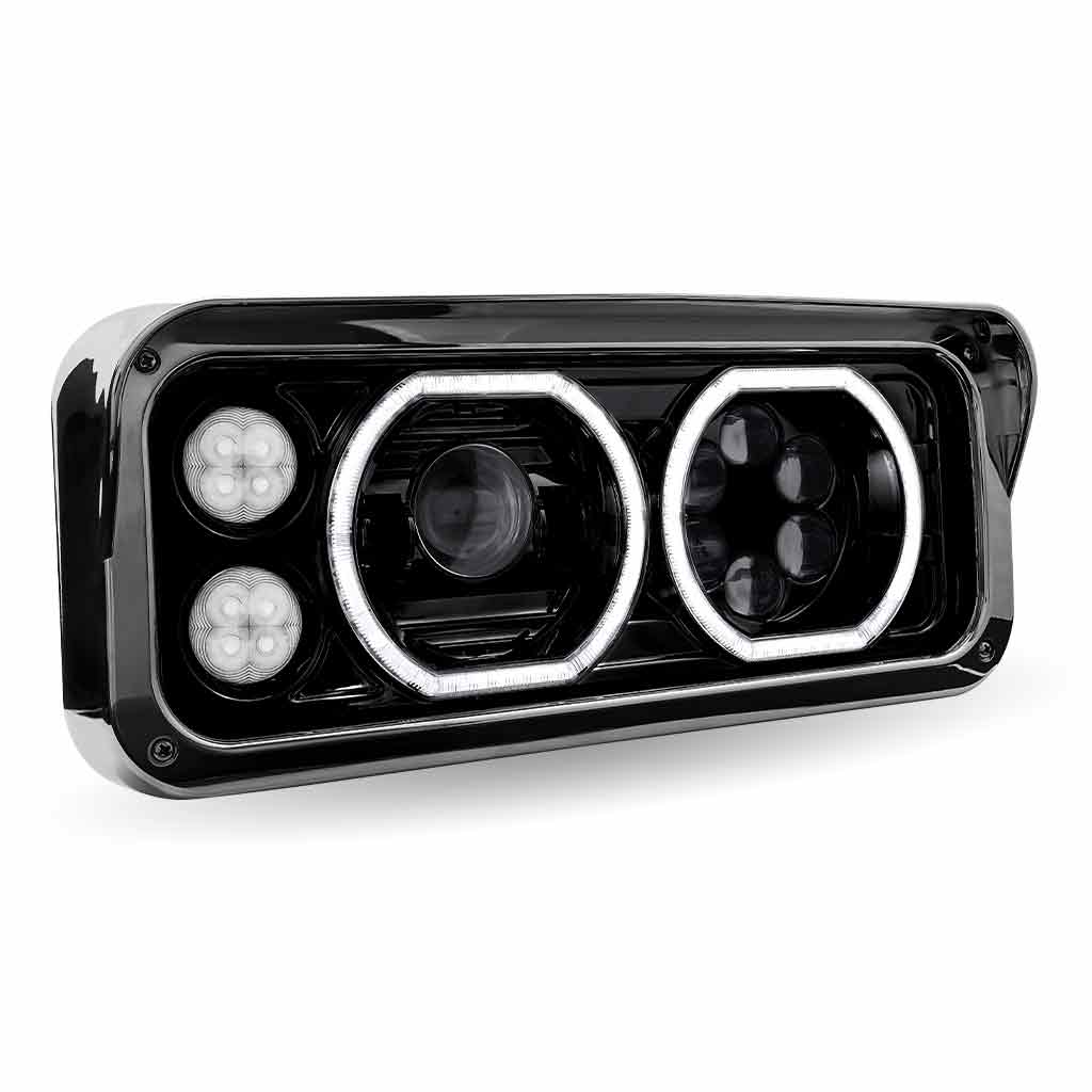 Universal LED Projector Headlight Assembly with Glow Position Halos & Marker LEDs - Black (Passenger Side) - Thumbnail 4