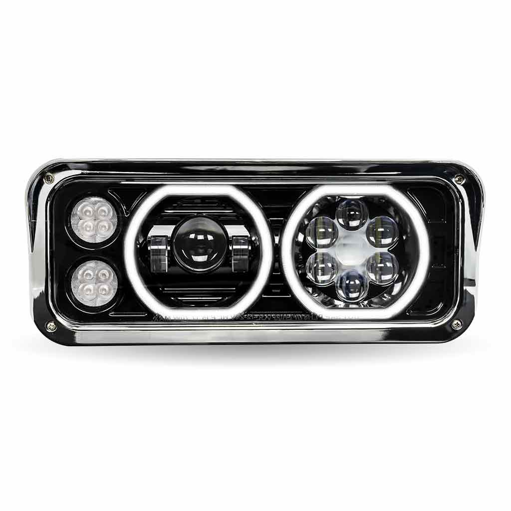 Universal LED Projector Headlight Assembly with Glow Position Halos & Marker LEDs - Black (Passenger Side) - Thumbnail 6