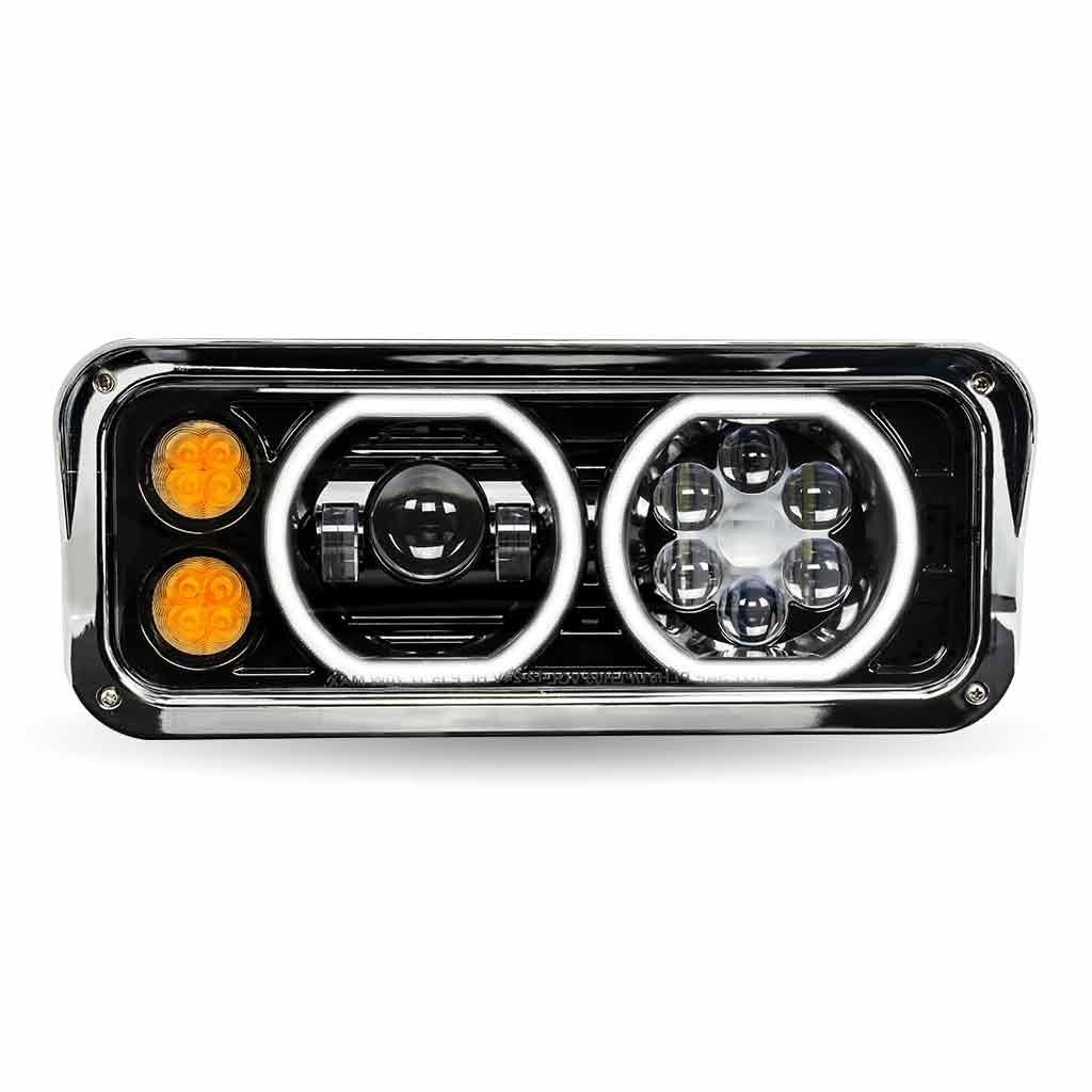 Universal LED Projector Headlight Assembly with Glow Position Halos & Marker LEDs - Black (Passenger Side) - Thumbnail 7