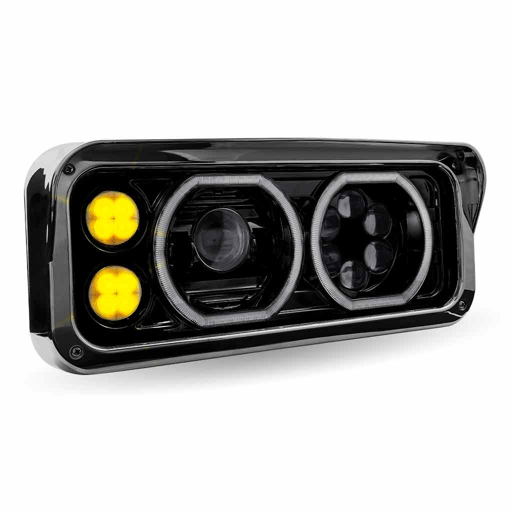 Universal LED Projector Headlight Assembly with Glow Position Halos & Marker LEDs - Black (Passenger Side) - Thumbnail 8