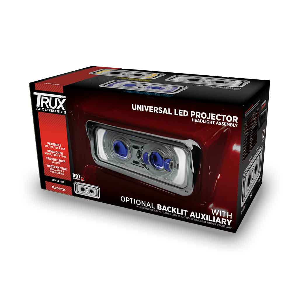 Universal LED Projector Headlight Assembly with Glow Position & Marker LED Accents - Chrome (Driver Side) - Thumbnail 2