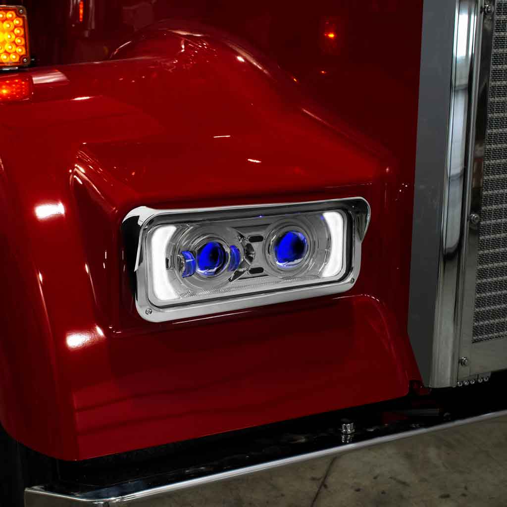 Universal LED Projector Headlight Assembly with Glow Position & Marker LED Accents - Chrome (Passenger Side)