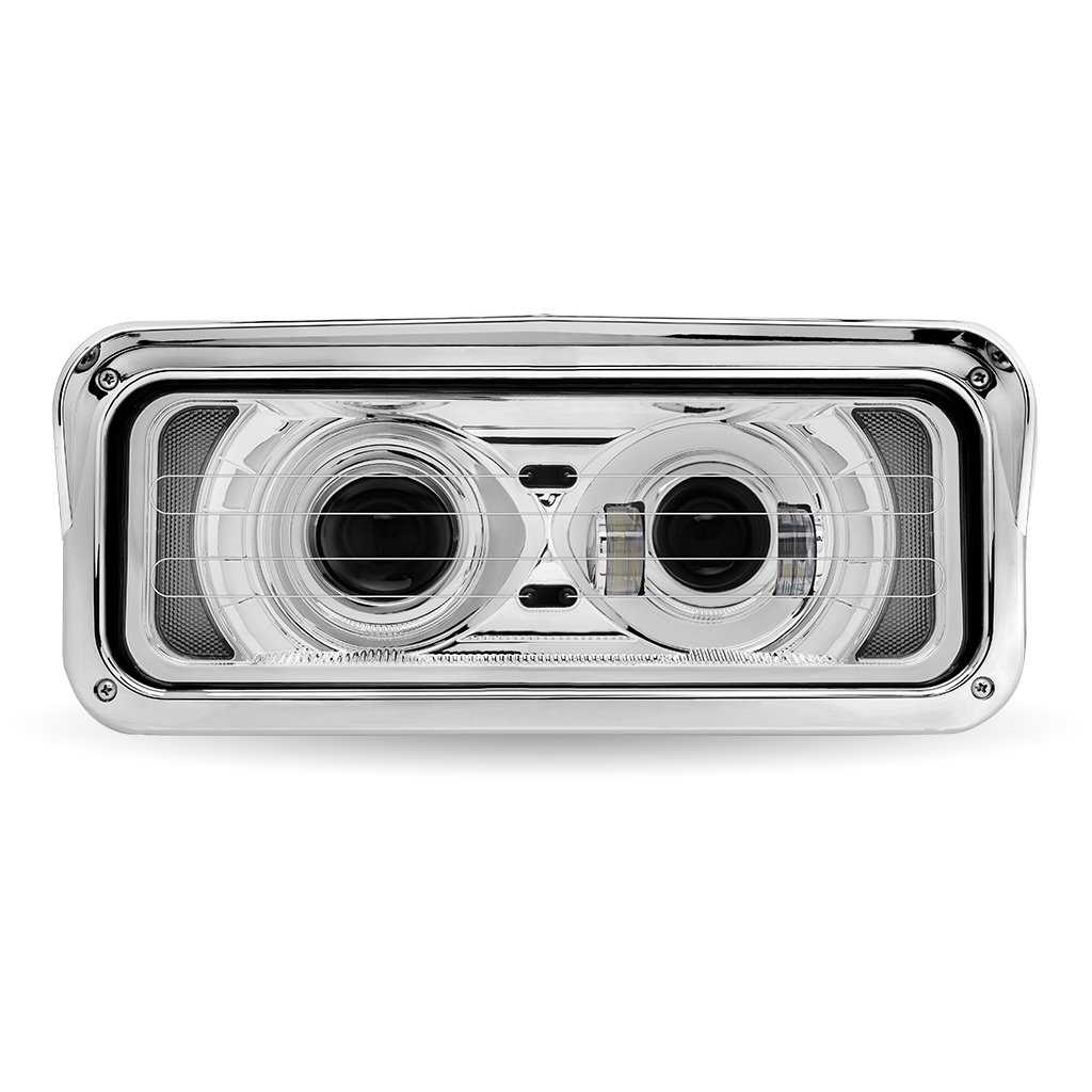 Universal Heated LED Projector Headlight Assembly with Glow Position & Marker LED Accents - Chrome (Driver Side)