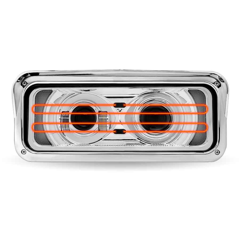 Universal Heated LED Projector Headlight Assembly with Glow Position & Marker LED Accents - Chrome (Passenger Side)