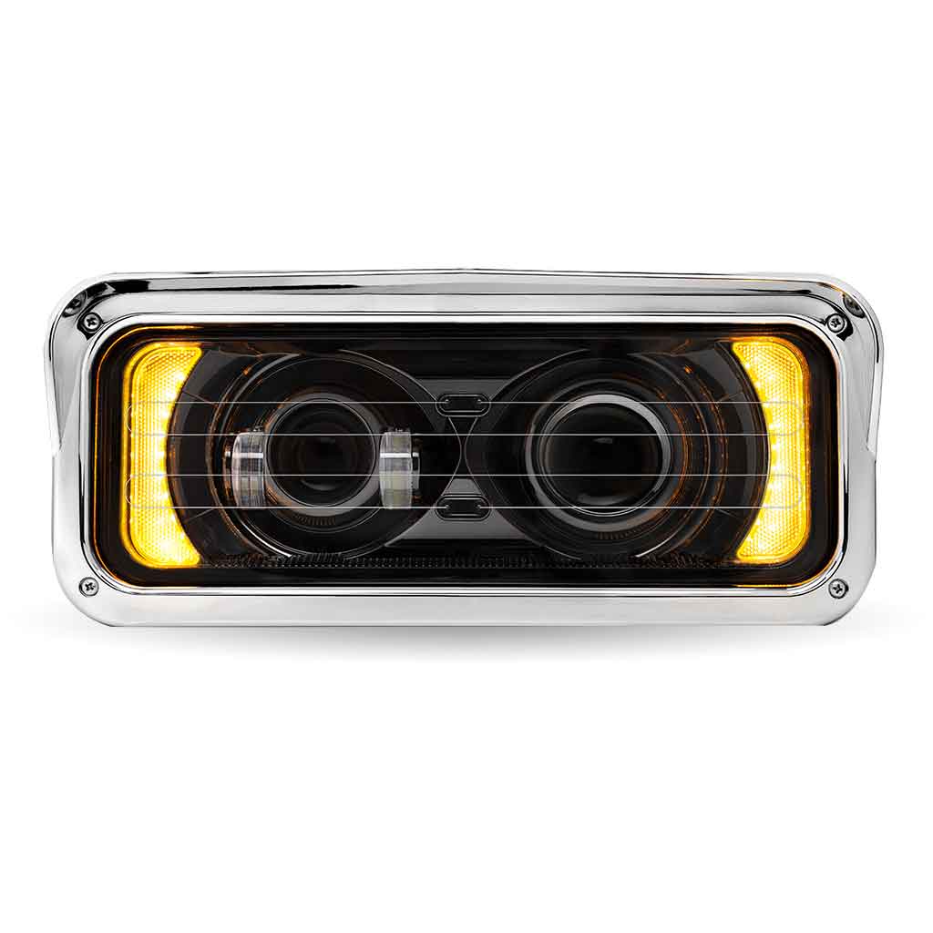 Universal Heated LED Projector Headlight Assembly with Glow Position & Marker LED Accents - Black (Passenger Side)