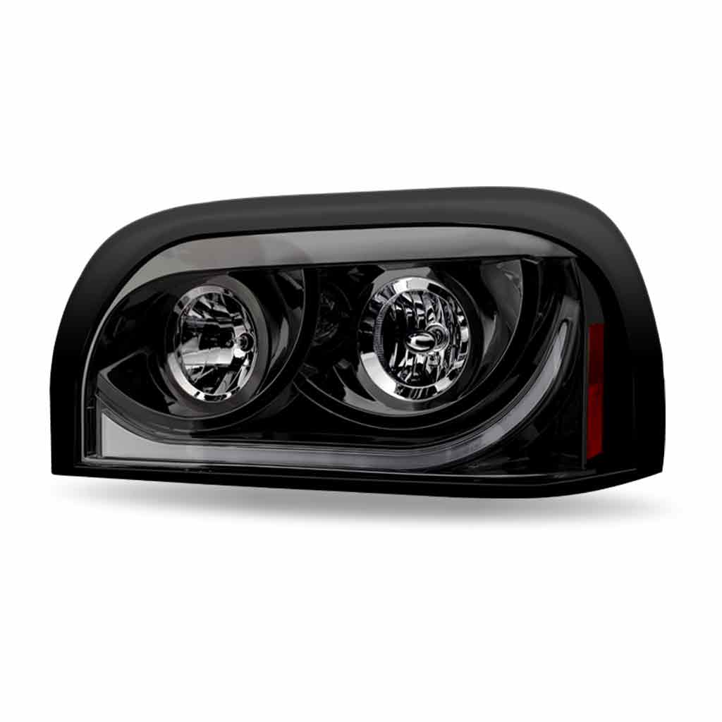 FTL. Century Halogen Projector Headlight Assembly with LED Glow Position, Turn & Marker Accent - Black (Driver Side)