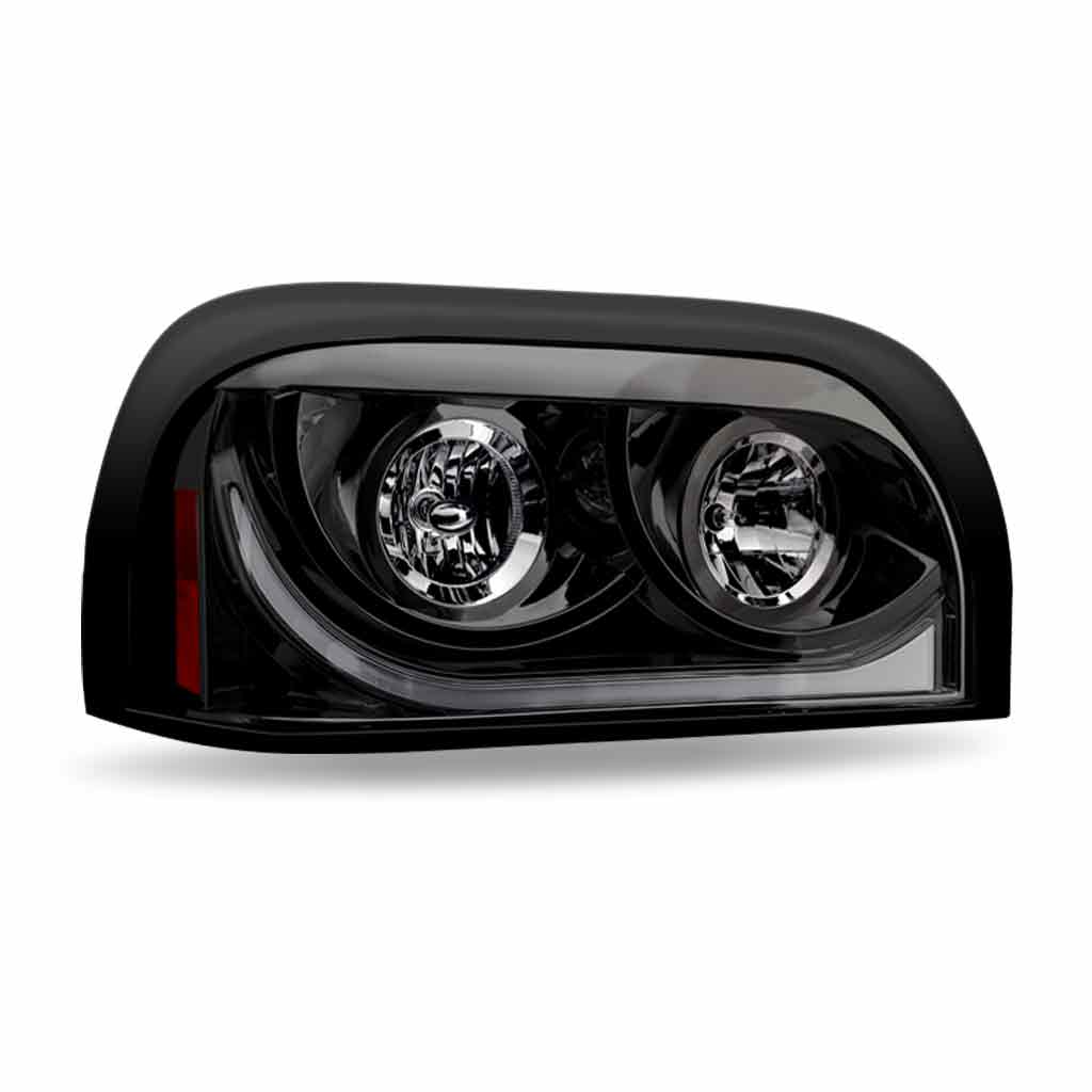 FTL. Century Halogen Projector Headlight Assembly with LED Glow Position, Turn & Marker Accent - Black (Passenger Side)