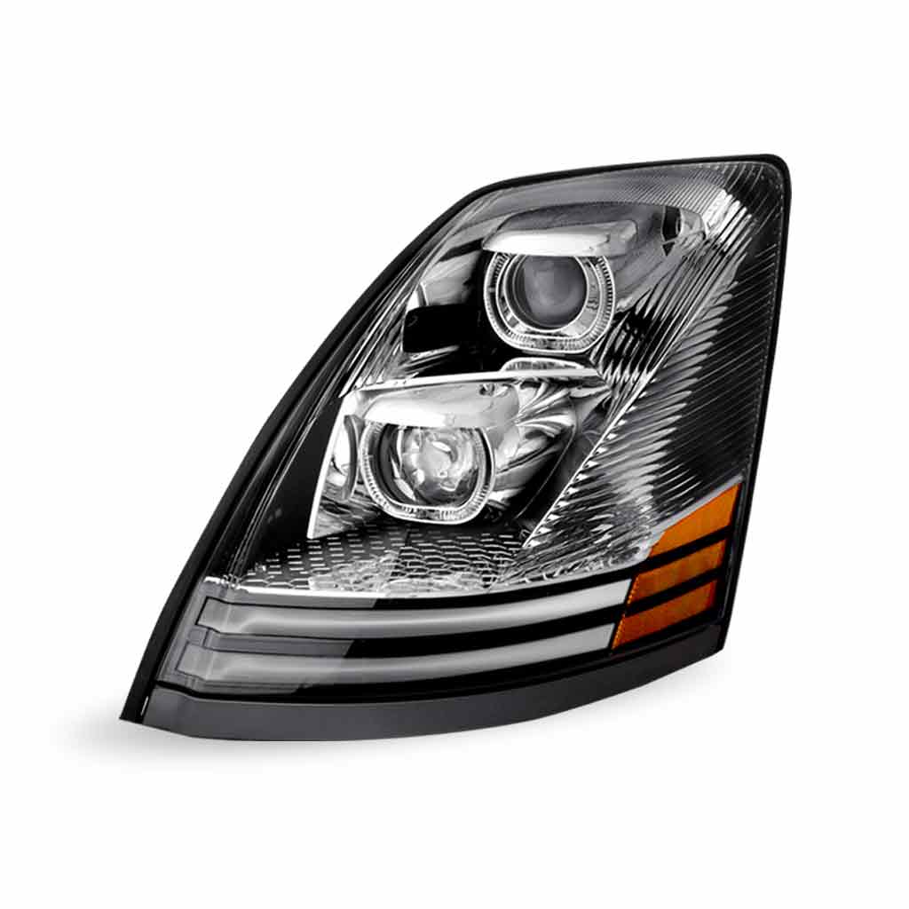 Volvo VN/VNL LED Projector Headlight Assembly with LED Glow Position, Turn & Marker Accents - Chrome (Driver Side)