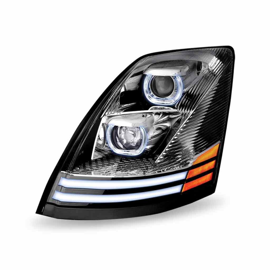 Volvo VN/VNL LED Projector Headlight Assembly with LED Glow Position, Turn & Marker Accents - Chrome (Driver Side) - Thumbnail 3