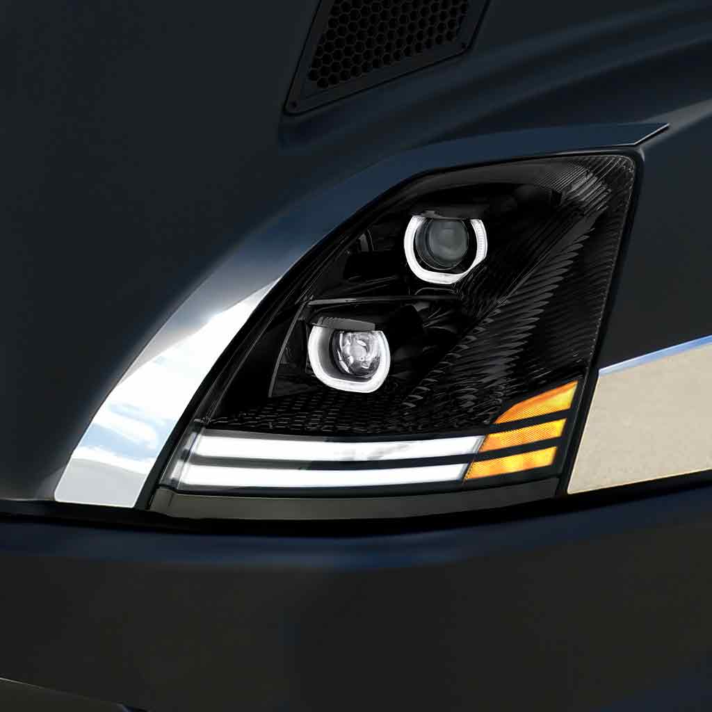 Volvo VN/VNL LED Projector Headlight Assembly with LED Glow Position, Turn & Marker Accents - Black (Driver Side) - Thumbnail 5