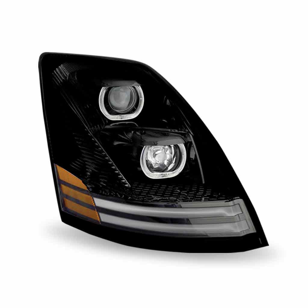 Volvo VN/VNL LED Projector Headlight Assembly with LED Glow Position, Turn & Marker Accents - Black (Passenger Side) - Thumbnail 4