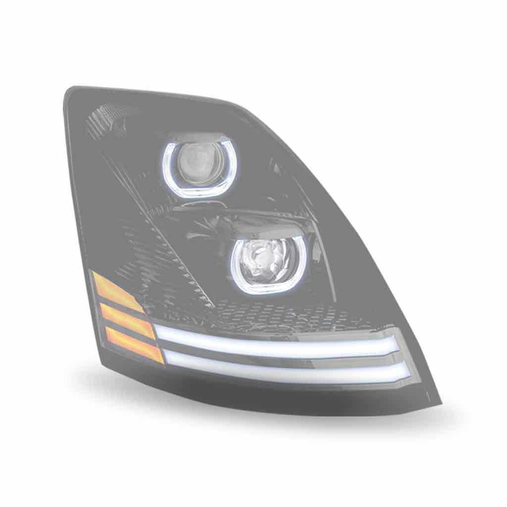 Volvo VN/VNL LED Projector Headlight Assembly with LED Glow Position, Turn & Marker Accents - Black (Passenger Side) - Thumbnail 5