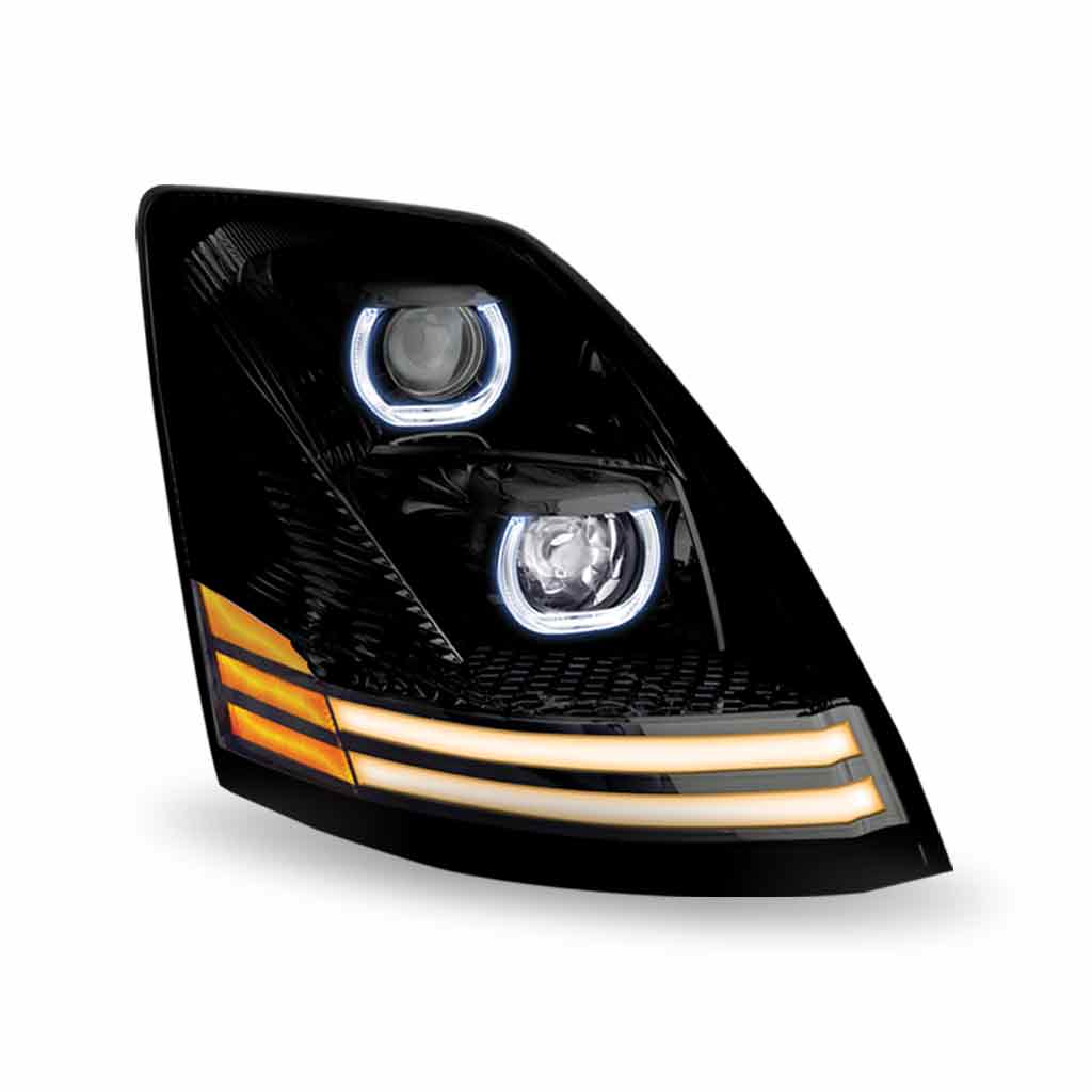 Volvo VN/VNL LED Projector Headlight Assembly with LED Glow Position, Turn & Marker Accents - Black (Passenger Side) - Thumbnail 6