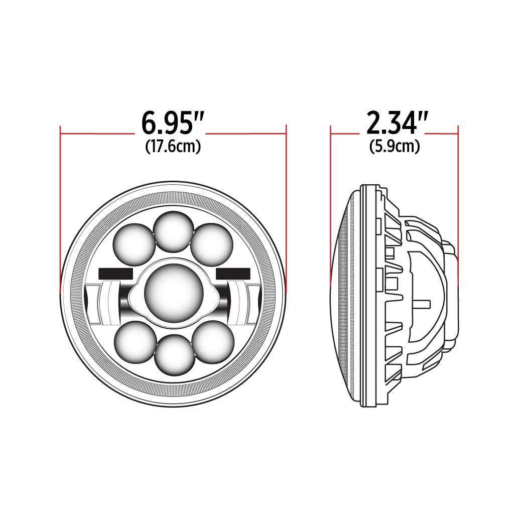 7" LED Projector Headlight with Glow Position LED Halo - Combination High & Low Beam | 3000 Lumens - Thumbnail 2